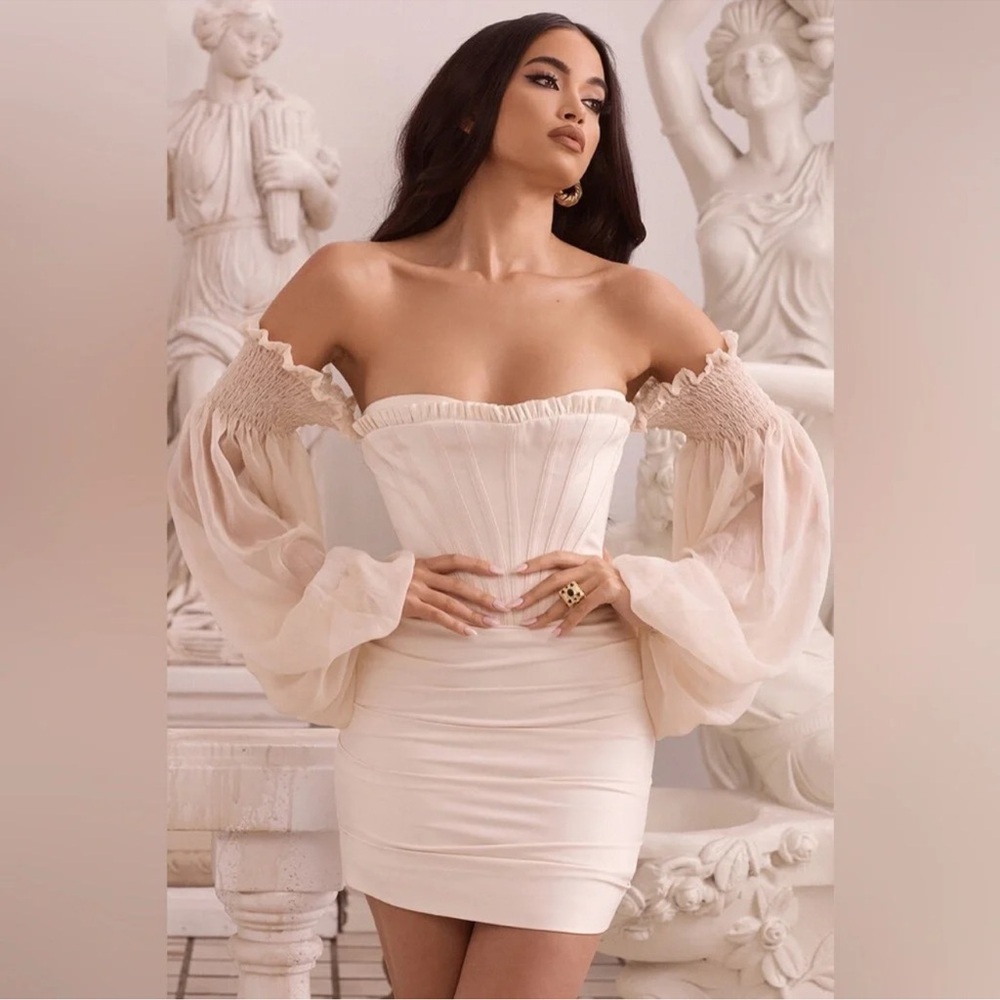 House of CB Beau Dress Ivory Draped Corset Dress  XS Wedding Rehearsal bridal